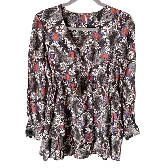 FREE People Stealing Fire Printed Mini Dress XS Boho Bohemian - Picture 1 of 10